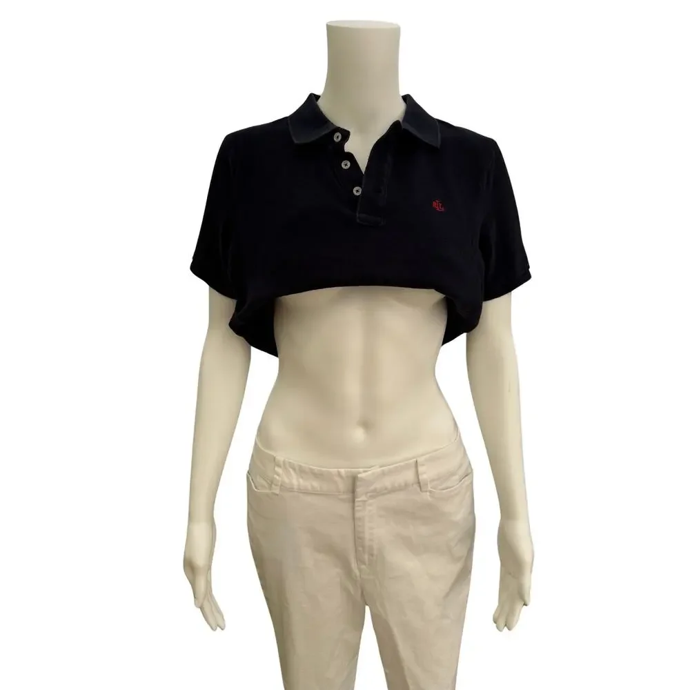 Vintage 90s Ralph Lauren Women’s Navy Blue Polo Shirt Medium